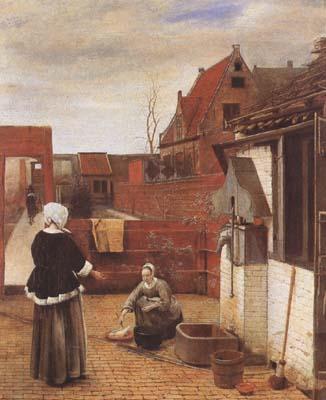 Pieter de Hooch A Woman and her Maid in a Coutyard (mk08) France oil painting art
